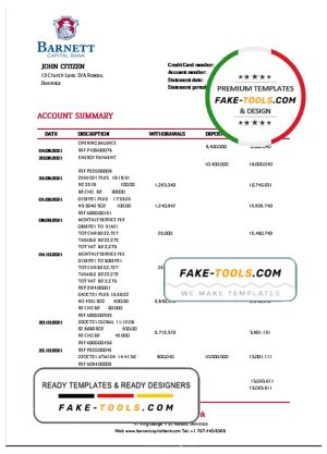 Dominica Barnett Capital bank statement template in Word and PDF format