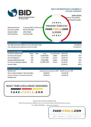 Ecuador Banco Interamericano de Desarrollo BID bank statement easy to fill template in .xls and .pdf file format