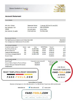Ecuador Central Bank of Ecuador bank statement easy to fill template in Excel and PDF format