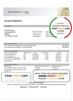 Ecuador Central Bank of Ecuador proof of address bank statement template in Word and PDF format