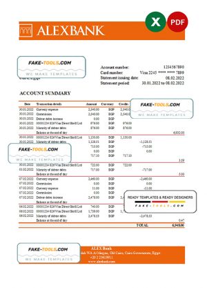 Egypt Alex bank statement Excel and PDF template