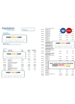 Egypt Aspiration bank statement, Word and PDF template, 4 pages