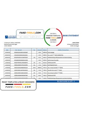 Egypt Blom Bank of Egypt bank statement easy to fill template in Excel and PDF format