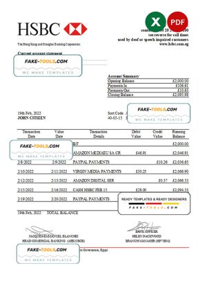 Egypt HSBC bank statement Excel and PDF template