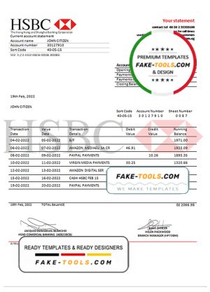 Egypt HSBC bank statement template in Word and PDF format