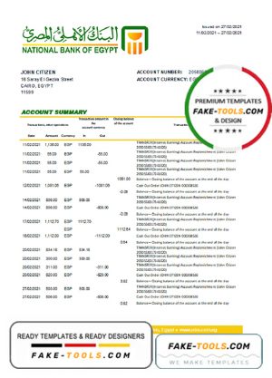 Egypt National Bank of Egypt bank statement easy to fill template in Excel and PDF format