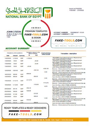 Egypt National Bank of Egypt proof of address bank statement template in Word and PDF format (.doc and .pdf)