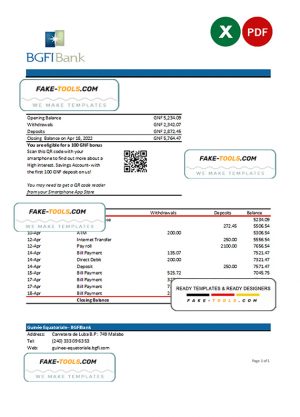 Equatorial Guinea BGFI Bank Statement Excel and PDF template