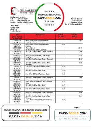 Equatorial Guinea CCEI Bank proof of address statement template in Word and PDF format