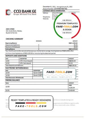 Equatorial Guinea CCEI bank proof of address statement template in Word and PDF format