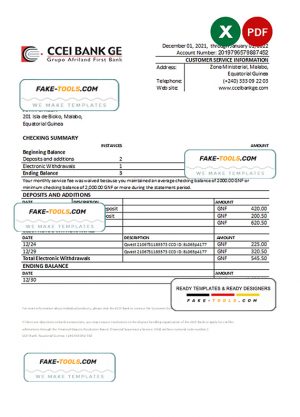 Equatorial Guinea CCEI Bank statement Excel and PDF template