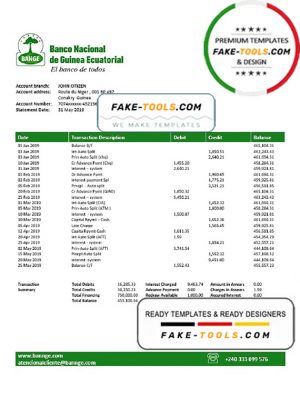 Equatorial Guinea The National Bank of Equatorial Guinea bank statement template in Word and PDF format