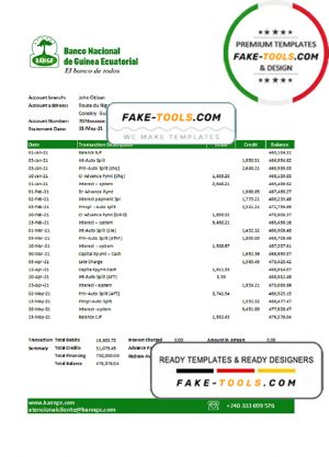 Equatorial Guinea The National Bank statement easy to fill template in Excel and PDF format