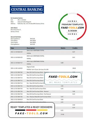 Eritrea Central bank statement template in Word and PDF format