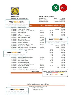 Eritrea Housing and Commerce bank statement Excel and PDF template