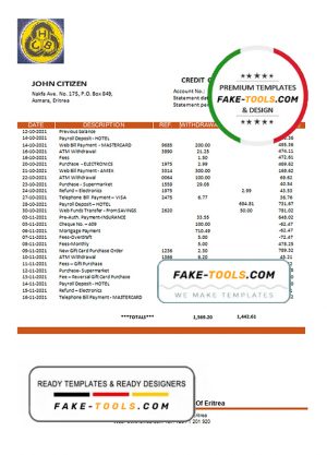 Eritrea Housing and Commerce bank statement template in Word and PDF format