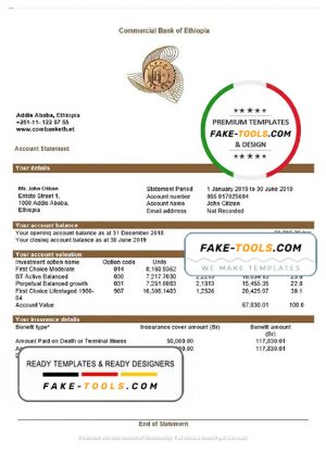 Ethiopia Commercial Bank of Ethiopia bank statement template in Word and PDF format, good for address prove