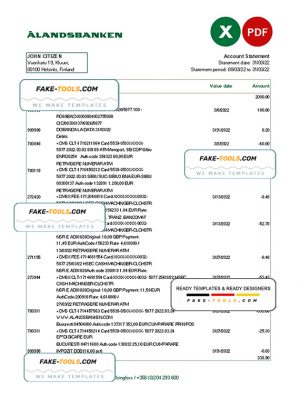 Finland Aland bank statement Excel and PDF template