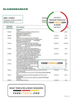 Finland Aland Bank statement template in Word and PDF format