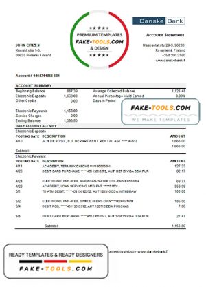 Finland Danske bank statement easy to fill template in .xls and .pdf file format Finland Danske bank statement easy to fill template in .xls and .pdf file format