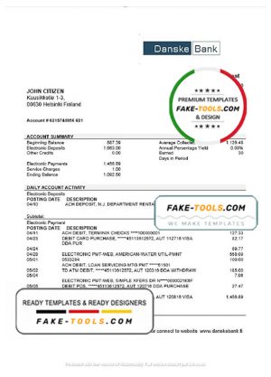 Finland Danske Bank statement template in Word and PDF format Finland Danske Bank statement template in Word and PDF format