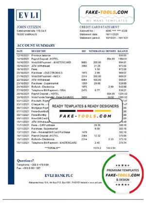 Finland Evli Bank PLC bank statement easy to fill template in Excel and PDF format Finland Evli Bank PLC bank statement easy to fill template in Excel and PDF format