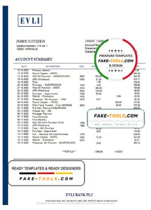 Finland Evli Bank PLC Bank statement template in Word and PDF format Finland Evli Bank PLC Bank statement template in Word and PDF format