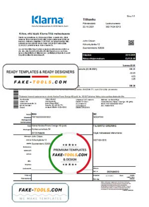 Finland Klarna Bank statement template in Excel and PDF format, in Finnish language Finland Klarna Bank statement template in Excel and PDF format, in Finnish language
