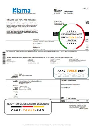 Finland Klarna Bank statement template in Word and PDF format, in Finnish language Finland Klarna Bank statement template in Word and PDF format, in Finnish language