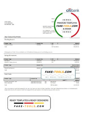 France Citibank bank statement template in .xls and .pdf file format France Citibank bank statement template in .xls and .pdf file format