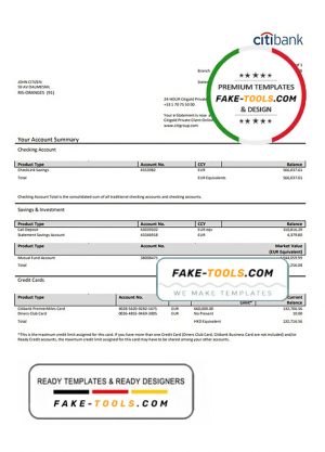 France Citibank bank statement template in Word and PDF format France Citibank bank statement template in Word and PDF format