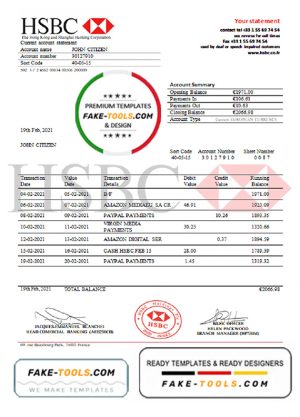 France HSBC bank statement template in .doc and .pdf format France HSBC bank statement template in .doc and .pdf format