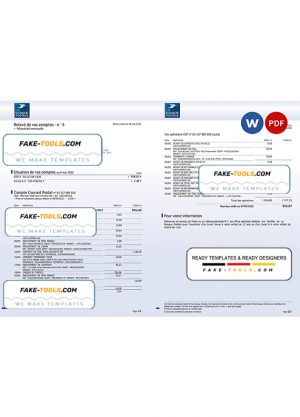 France La Banque Postale bank statement Word and PDF template, 3 pages
