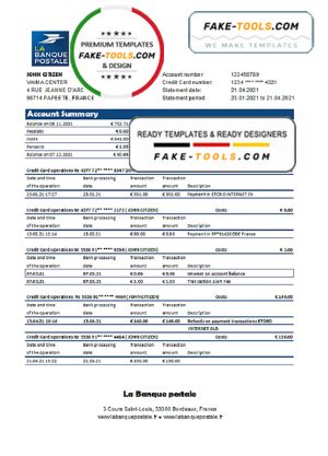 France La Banque Postale bank statement easy to fill template in .xls and .pdf file format