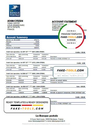 France La Banque Postale bank statement template in Word and PDF format
