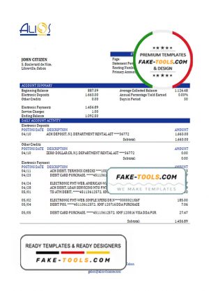 Gabon Alios Finance bank statement template in Word and PDF format