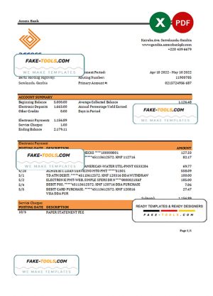 Gambia Access bank statement Excel and PDF template
