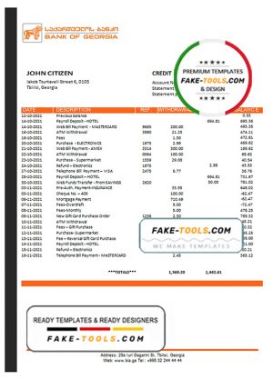 Georgia Bank of Georgia proof of address statement template in Word and PDF format, fully editable