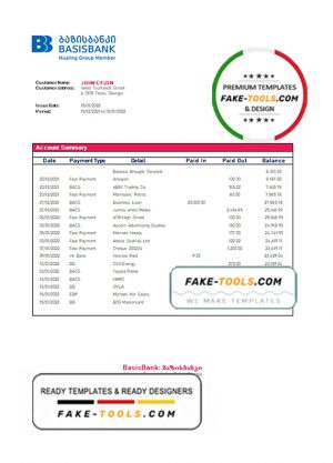 Georgia Basis Bank statement template in Word and PDF format