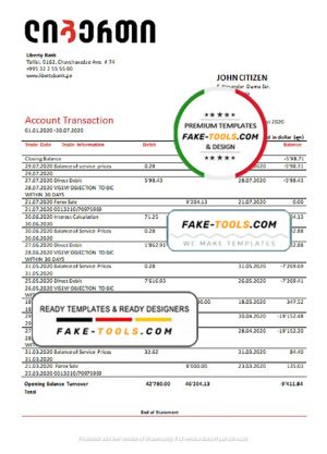 Georgia Liberty Bank proof of address statement template in Word and PDF format, fully editable