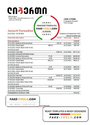 Georgia Liberty Bank statement easy to fill template in Excel and PDF format