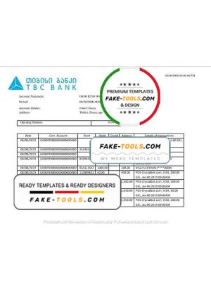 Georgia TBC bank proof of address statement template in Word and PDF format, fully editable