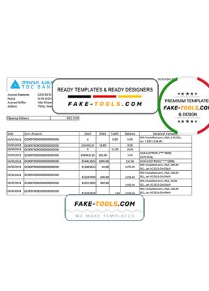 Georgia TBC Bank statement easy to fill template in Excel and PDF format