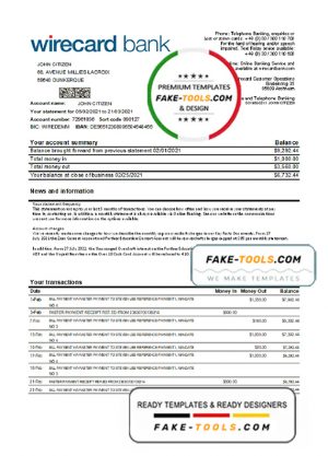 Germany Aschheim Wirecard bank statement easy to fill template in Excel and PDF format