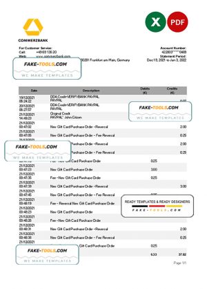 Germany Commerzbank statement Excel and PDF template