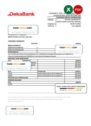 Germany Dekabank bank statement Excel and PDF template