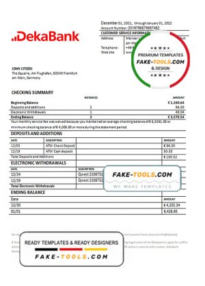 Germany Dekabank bank statement template in Word and PDF format