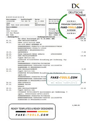 Germany Deutsche Handelsbank AG bank statement template in .doc and .pdf format