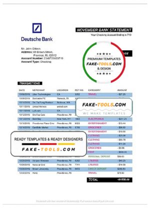 Germany Deutsche bank proof of address statement template in Word and PDF format