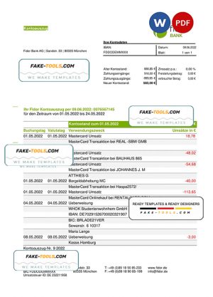 Germany Fidor bank statement, Word and PDF template